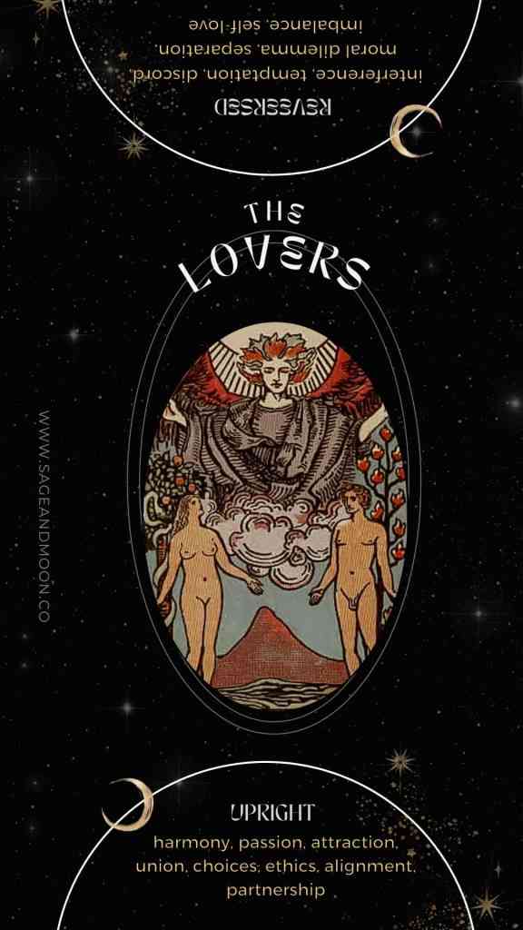 the lovers tarot card upright and reversed keywords